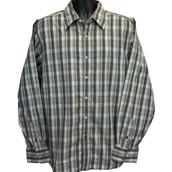 Tommy Bahama Plaid Button Front Shirt Indigo Palms LS Brown Blue Mens XL X-Large - Picture 2 of 7